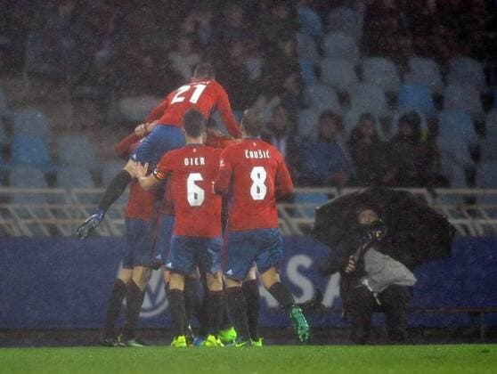 LaLiga match between Real Sociedad San Sebastian and CA Osasuna. In this picture, Osasuna players celebration. xJOSUNExMTZ.xDExALBENIZx 