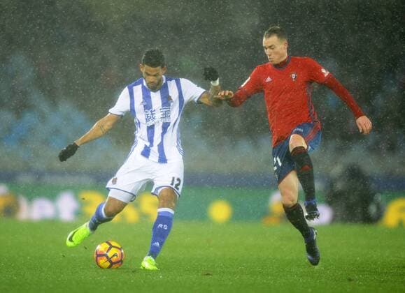 Willian Jose, Carlos Clerc. LaLiga match between Real Sociedad San Sebastian and CA Osasuna. In this picture, Willian Jose and Carlos Clerc. xJOSUNExMTZ.xDExALBENIZx 
