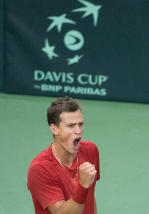 February 5, 2017 - Ottawa, Ontario, Canada - OTTAWA, ON - FEBRUARY 5: Vasek Pospisil of Canada in action during his singles match against Daniel Evans on day three of the Davis Cup World Group tie between Canada and Great Britain at TD Place Arena on February 5, 2017 in Ottawa, Ontario, Canada. Tennis: Canada v GB: Davis Cup by BNP Paribas World Group First Round - ZUMAk120 20170205_zap_k120_044 Copyright: xStevexKingsmanx
