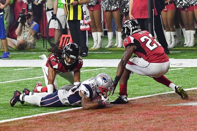 February 5, 2017 - Houston, Texas, U.S - New England Patriots running back, JAMES WHITE, scores the Patriots first touchdown on a pass from Tom Brady as Atlanta Falcons corner back JALEN COLLINS and safety KEANU NEAL attempt to defend. The Patriots went on to win 34-28 in overtime. SUPER BOWL LI 2017 - NEW ENGLAND PATRIOTS DEFEAT ATLANTA FALCONS 34-28 - ZUMAd50_ 20170205_zap_d50_004 Copyright: xDickxDruckmanx