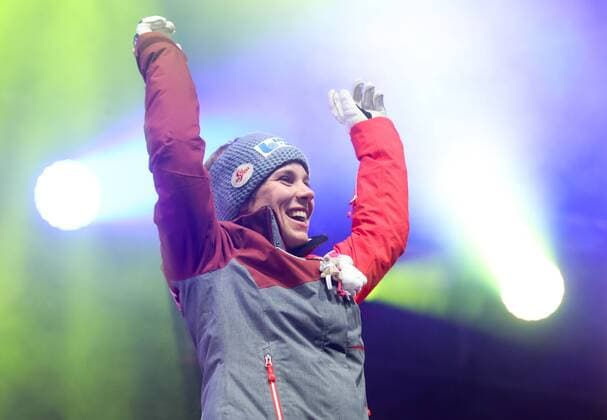 ALPINE SKIING - FIS Ski WC St. Moritz SANKT MORITZ,SWITZERLAND,07.FEB.17 - ALPINE SKIING - FIS Alpine World Ski Championships, Super G, ladies, award ceremony. Image shows the rejoicing of Nicole Schmidhofer (AUT). GEPAxpictures xChristianxWalgram