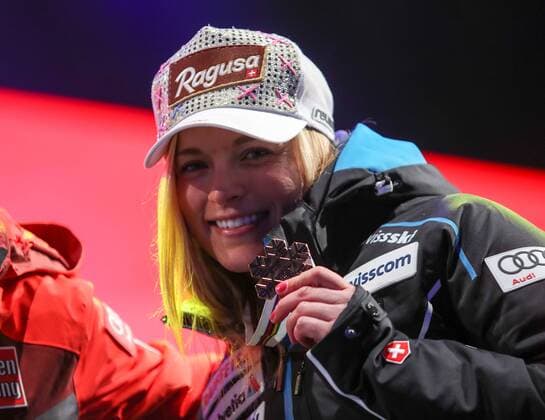 ALPINE SKIING - FIS Ski WC St. Moritz SANKT MORITZ,SWITZERLAND,07.FEB.17 - ALPINE SKIING - FIS Alpine World Ski Championships, Super G, ladies, award ceremony. Image shows Lara Gut (SUI). Keywords: medal. GEPAxpictures xMarioxKneisl