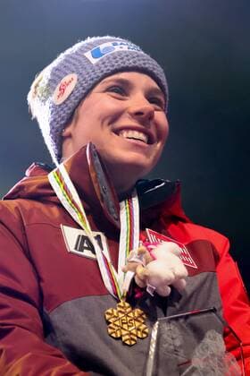 ALPINE SKIING - FIS Ski WC St. Moritz SANKT MORITZ,SWITZERLAND,07.FEB.17 - ALPINE SKIING - FIS Alpine World Ski Championships, Super G, ladies, award ceremony. Image shows Nicole Schmidhofer (AUT). Keywords: medal. GEPAxpictures xChristianxWalgram
