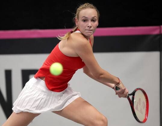 TENNIS - ITF, Fed Cup TALLINN,ESTONIA,08.FEB.17 - TENNIS - ITF, Fed Cup, Europe Africa Zone, Group 1. Image shows Donna Vekic (CRO). GEPAxpictures xWalterxLuger