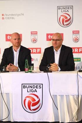 SOCCER - BL, press conference PK Pressekonferenz SALZBURG,AUSTRIA,08.FEB.17 - SOCCER - tipico Bundesliga, press conference, season opening. Image shows president Hans Rinner and chairman Christian Ebenbauer (Bundesliga). GEPAxpictures xFelixxRoittner