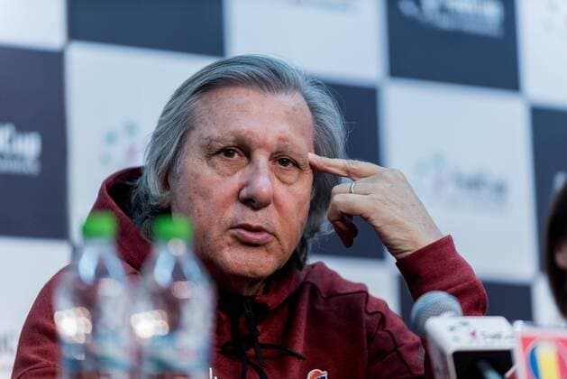 Tennis - FED Cup by BNP 2017 game between Romania si Belgium February 2017 February 8, 2017: Ilie Nastase the Romanian FED Cup team captain during the FED Cup by BNP 2017 game between Romania si Belgium at Sala Polivalenta, Bucuresti, Romania ROU. Foto: CronosFoto Catalin Soare