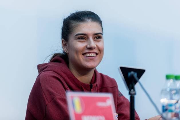 Tennis - FED Cup by BNP 2017 game between Romania si Belgium February 2017 February 8, 2017: Sorana Cirstea during the FED Cup by BNP 2017 game between Romania si Belgium at Sala Polivalenta, Bucuresti, Romania ROU. Foto: CronosFoto Catalin Soare