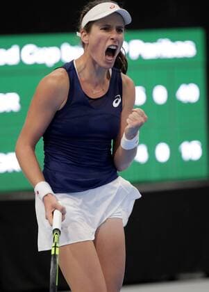 TENNIS - ITF, Fed Cup TALLINN,ESTONIA,08.FEB.17 - TENNIS - ITF, Fed Cup, Europe Africa Zone, Group 1. Image shows the rejoicing of Johanna Konta (GBR). GEPAxpictures xWalterxLuger
