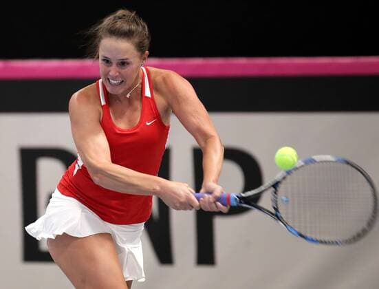 TENNIS - ITF, Fed Cup TALLINN,ESTONIA,08.FEB.17 - TENNIS - ITF, Fed Cup, Europe Africa Zone, Group 1. Image shows Michelle Larcher de Brito (POR). GEPAxpictures xWalterxLuger