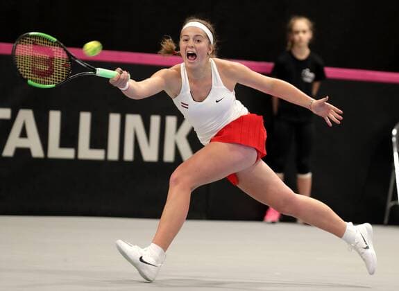 TENNIS - ITF, Fed Cup TALLINN,ESTONIA,08.FEB.17 - TENNIS - ITF, Fed Cup, Europe Africa Zone, Group 1. Image shows Jelena Ostapenko (LAT). GEPAxpictures xWalterxLuger