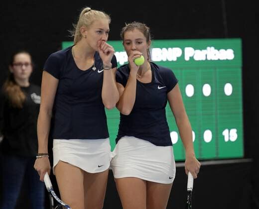 TENNIS - ITF, Fed Cup TALLINN,ESTONIA,08.FEB.17 - TENNIS - ITF, Fed Cup, Europe Africa Zone, Group 1. Image shows Jocelyn Rae and Laura Robson (GBR). GEPAxpictures xWalterxLuger