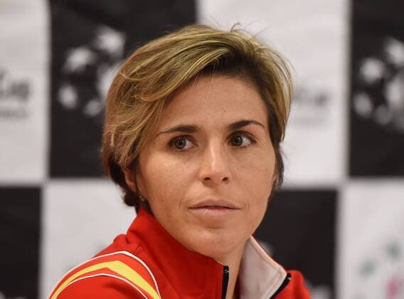 Tennis player Maria Jose Martinez speaks during the press conference PK Pressekonferenz prior to first round 2017 Fed Cup in Ostrava, Czech Republic, February 8, 2017. (CTKxPhoto JaroslavxOzana) CTKPhotoP201702080560201  jao 9
