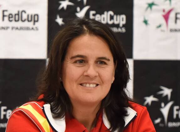 Non-playing captain Conchita Martinez speaks during the press conference PK Pressekonferenz prior to first round 2017 Fed Cup in Ostrava, Czech Republic, February 8, 2017. (CTKxPhoto JaroslavxOzana) CTKPhotoP201702080560501  jao 11