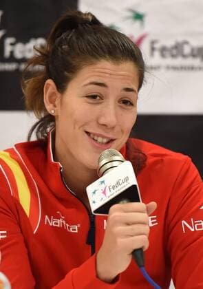 Tennis players Gabrine Muguruza speaks during the press conference PK Pressekonferenz prior to the first round 2017 Fed Cup in Ostrava, Czech Republic, February 8, 2017. (CTKxPhoto JaroslavxOzana) CTKPhotoP201702080560601  jao 13