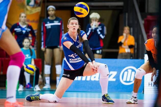 Annahme Renata Sandor (7 MTV); 2017 CEV Volleyball Cup: Allianz MTV Stuttgart vs Agel Prostejov, SCHARRena, Stuttgart Germany, 20170208; Stuttgart Copyright: xWuechnerx xEibner-Pressefotox EP_nwr