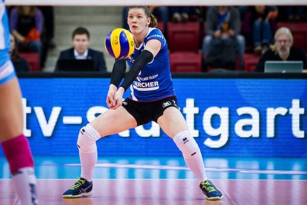 Annahme Renata Sandor (7 MTV); 2017 CEV Volleyball Cup: Allianz MTV Stuttgart vs Agel Prostejov, SCHARRena, Stuttgart Germany, 20170208; Stuttgart Copyright: xWuechnerx xEibner-Pressefotox EP_nwr