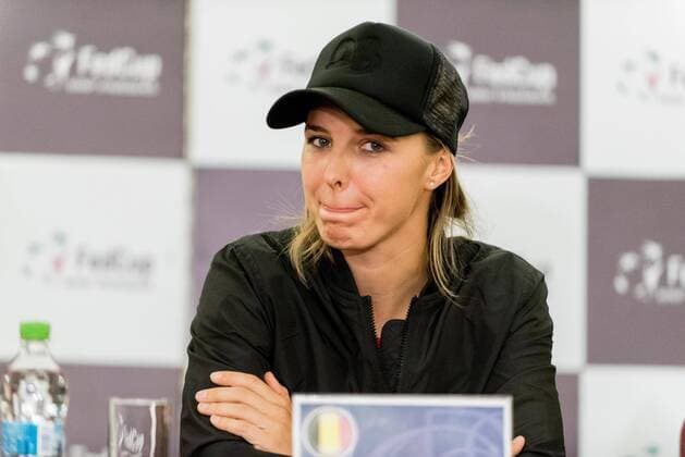 Tennis - press conference PK Pressekonferenz held at the drawing ceremony before FED Cup by BNP 2017 game between Romania and Belgium February 2017 February 10, 2017: Kristen Flipkens (BEL) during the Press conference held at the drawing ceremony before FED Cup by BNP 2017 game between Romania and Belgium at Hotel Intercontinental, Bucharest, Romania ROU. Foto: CronosFoto Catalin Soare
