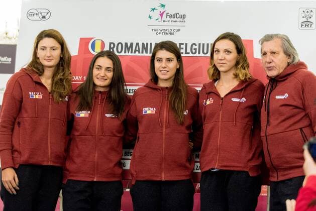 Tennis - press conference PK Pressekonferenz held at the drawing ceremony before FED Cup by BNP 2017 game between Romania and Belgium February 2017 February 10, 2017: From left to right: Irina Begu (ROU), Monica Niculescu (ROU), Sorana Cirstea (ROU), Patricia Tig (ROU) and Ilie Nastase the team captain of Romania during the Press conference held at the drawing ceremony before FED Cup by BNP 2017 game between Romania and Belgium at Hotel Intercontinental, Bucharest, Romania ROU. Foto: CronosFoto Catalin Soare