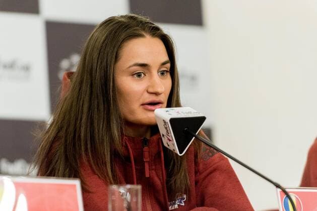 Tennis - press conference PK Pressekonferenz held at the drawing ceremony before FED Cup by BNP 2017 game between Romania and Belgium February 2017 February 10, 2017: Monica Niculescu (ROU) during the Press conference held at the drawing ceremony before FED Cup by BNP 2017 game between Romania and Belgium at Hotel Intercontinental, Bucharest, Romania ROU. Foto: CronosFoto Catalin Soare
