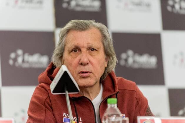Tennis - press conference PK Pressekonferenz held at the drawing ceremony before FED Cup by BNP 2017 game between Romania and Belgium February 2017 February 10, 2017: Ilie Nastase the team captain of Romania during the Press conference held at the drawing ceremony before FED Cup by BNP 2017 game between Romania and Belgium at Hotel Intercontinental, Bucharest, Romania ROU. Foto: CronosFoto Catalin Soare