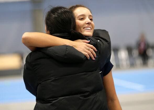 TENNIS - ITF, Fed Cup TALLINN,ESTONIA,10.FEB.17 - TENNIS - ITF, Fed Cup, Europe Africa Zone II, Group 1. Image shows the rejoicing of captain Anne Keothavong and Laura Robson (GBR). GEPAxpictures xWalterxLuger