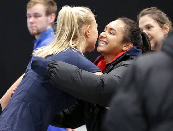 TENNIS - ITF, Fed Cup TALLINN,ESTONIA,10.FEB.17 - TENNIS - ITF, Fed Cup, Europe Africa Zone II, Group 1. Image shows Jocelyn Rae and Heather Watson (GBR). GEPAxpictures xWalterxLuger