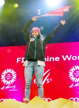 ALPINE SKIING - FIS Ski WC St. Moritz SANKT MORITZ,SWITZERLAND,10.FEB.17 - ALPINE SKIING - FIS Alpine World Ski Championships, alpine combined, ladies, award ceremony. Image shows the rejoicing of Wendy Holdener (SUI). GEPAxpictures xChristianxWalgram