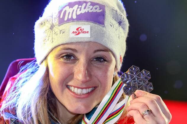 ALPINE SKIING - FIS Ski WC St. Moritz SANKT MORITZ,SWITZERLAND,10.FEB.17 - ALPINE SKIING - FIS Alpine World Ski Championships, alpine combined, ladies, award ceremony. Image shows Michaela Kirchgasser (AUT). GEPAxpictures xChristianxWalgram