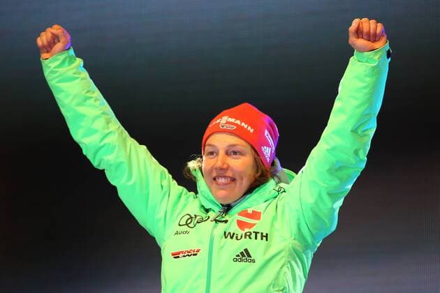 BIATHLON - IBU World Championships Hochfilzen HOCHFILZEN,AUSTRIA,10.FEB.17 - BIATHLON - IBU World Championships, 7.5km sprint, ladies, award ceremony. Image shows Laura Dahlmeier (GER). GEPAxpictures xMathiasxMandl