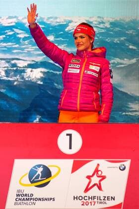 Weltmeisterin Gabriela KOUKALOVA (CZE). Oesterreich, Hochfilzen: Wintersport, Biathlon, IBU World Championships 2017 - 7,5km Sprint Damen am 10.02.2017, Biathlonstadion.