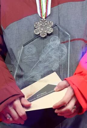 ALPINE SKIING - FIS Ski WC St. Moritz SANKT MORITZ,SWITZERLAND,10.FEB.17 - ALPINE SKIING - FIS Alpine World Ski Championships, alpine combined, award ceremony. Image shows the medal and the trophy of Michaela Kirchgasser (AUT). GEPAxpictures xChristianxWalgram