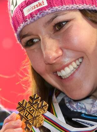 ALPINE SKIING - FIS Ski WC St. Moritz SANKT MORITZ,SWITZERLAND,10.FEB.17 - ALPINE SKIING - FIS Alpine World Ski Championships, alpine combined, award ceremony. Image shows Wendy Holdener (SUI). Keywords: medal. GEPAxpictures xChristianxWalgram