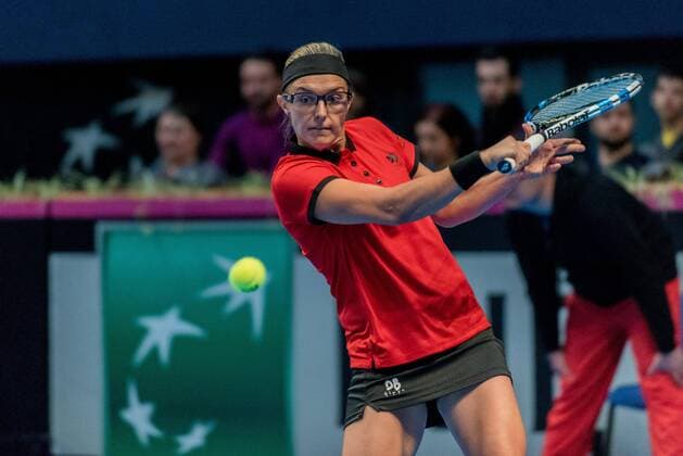 Tennis - FED Cup by BNP 2017 game between Romania and Belgium February 2017 February 11, 2017: Kristen Flipkens (BEL) during the FED Cup by BNP 2017 game between Romania and Belgium at Sala Polivalenta, Bucuresti, Romania ROU. Copyright: Cronos Catalin Soare