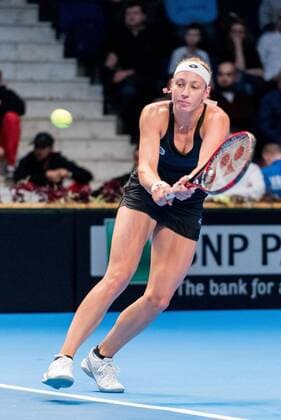Tennis - FED Cup by BNP 2017 game between Romania and Belgium February 2017 February 11, 2017: Yanina Wickmayer (BEL) during the FED Cup by BNP 2017 game between Romania and Belgium at Sala Polivalenta, Bucuresti, Romania ROU. Copyright: Cronos Catalin Soare
