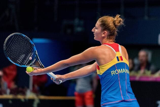 Tennis - FED Cup by BNP 2017 game between Romania and Belgium February 2017 February 12, 2017: Irina Begu (ROU) during the FED Cup by BNP 2017 game between Romania and Belgium at Sala Polivalenta, Bucuresti, Romania ROU. Copyright: Cronos Catalin Soare