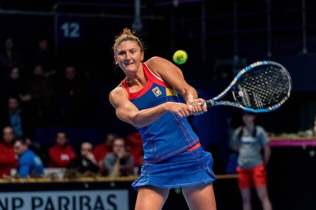 Tennis - FED Cup by BNP 2017 game between Romania and Belgium February 2017 February 12, 2017: Irina Begu (ROU) during the FED Cup by BNP 2017 game between Romania and Belgium at Sala Polivalenta, Bucuresti, Romania ROU. Copyright: Cronos Catalin Soare