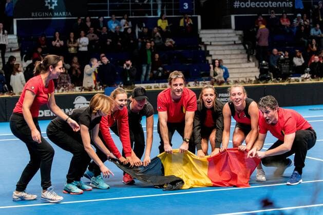 Tennis - FED Cup by BNP 2017 game between Romania and Belgium February 2017 February 12, 2017: Belgium team during the FED Cup by BNP 2017 game between Romania and Belgium at Sala Polivalenta, Bucuresti, Romania ROU. Copyright: Cronos Catalin Soare