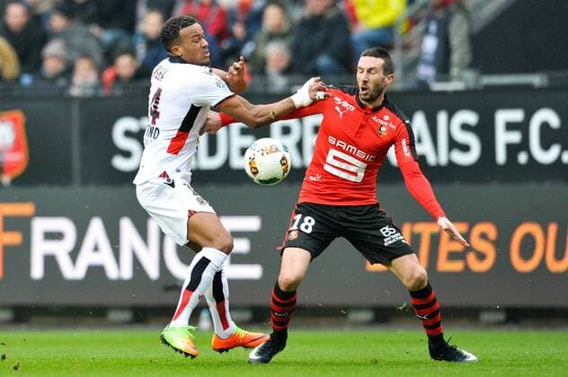 18 Morgan AMALFITANO (ren) - 14 ALASSANE PLEA (nice) FOOTBALL : Stade Rennes vs OGC Nice - Ligue 1 - 12 02 2017 FEP Panoramic 