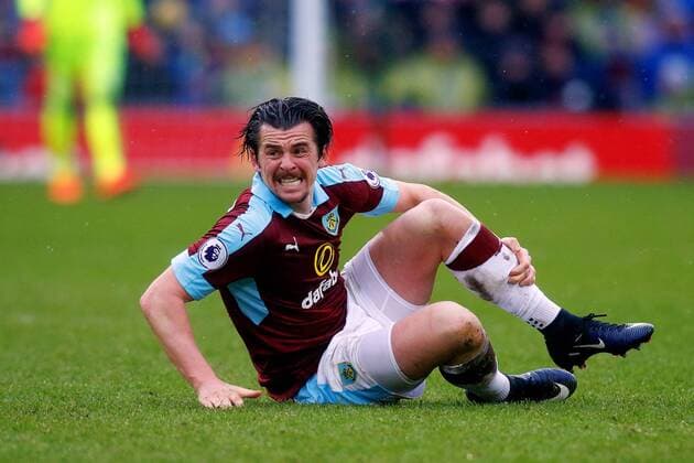 February 12th 2017, Turf Moor, Burnley, Lancashire; EPL Premier league football, Burnley versus Chelsea; Joey Barton of Burnley looks for a decsision as he lies injured on the floor xPaulxKeevilx  ActionPlus11845571