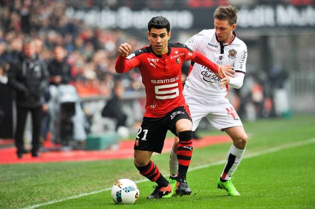 02 Arnaud SOUQUET (nice) - 21 BENJAMIN ANDRE (ren) FOOTBALL : Stade Rennes vs OGC Nice - Ligue 1 - 12 02 2017 FEP Panoramic 