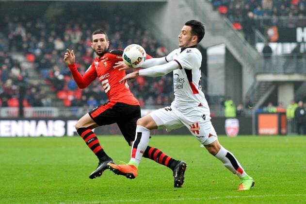 18 Morgan AMALFITANO (ren) - 22 Anastasios DONIS (nice) FOOTBALL : Rennes vs Nice - Ligue 1 - 12 02 2017 FEP 