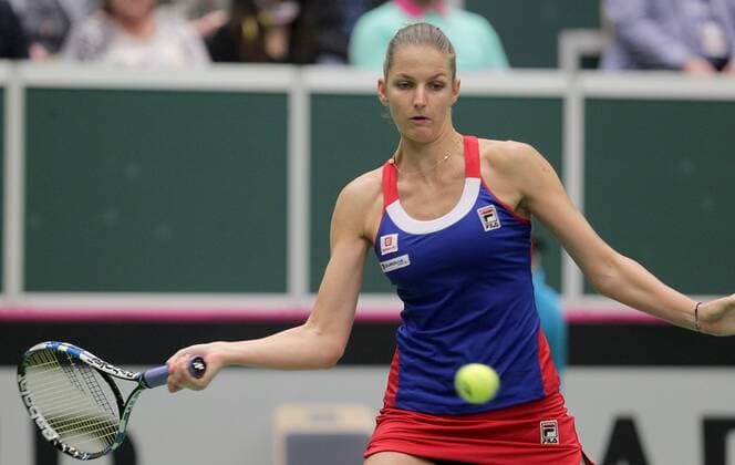 Czech tennis player Karolina Pliskova in action during the tennis match of the Fed Cup 1st round between the Czech Republic and Spain (Garbine Muguruza), in Ostrava, Czech Republic, February 12, 2017. (CTKxPhoto PetrxSznapka) CTKPhotoP201702120393801  SZN 14