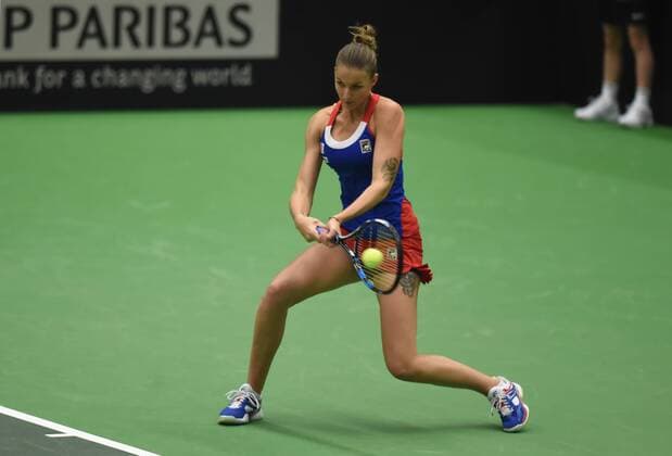 Czech tennis player Karolina Pliskova in action during the tennis match of the Fed Cup 1st round between the Czech Republic and Spain (Garbine Muguruza), in Ostrava, Czech Republic, February 12, 2017. (CTKxPhoto JaroslavxOzana) CTKPhotoP201702120336801  JAO_9654