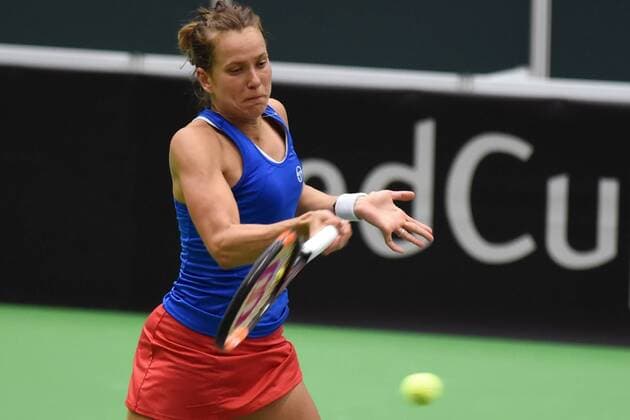 Czech tennis player Barbora Strycova in action during the tennis match of the Fed Cup 1st round between the Czech Republic and Spain (Lara Arruabarrena), in Ostrava, Czech Republic, February 12, 2017. (CTKxPhoto JaroslavxOzana) CTKPhotoP201702120449201  JAO_9856
