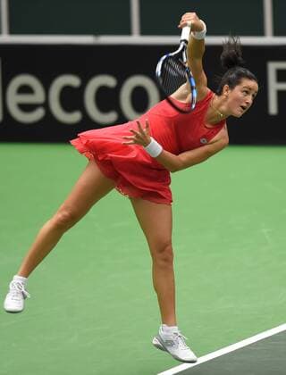 Lara Arruabarrena from Spain in action during the tennis match of the Fed Cup 1st round between the Czech Republic (Barbora Strycova) and Spain, in Ostrava, Czech Republic, February 12, 2017. (CTKxPhoto JaroslavxOzana) CTKPhotoP201702120514701  jao 12