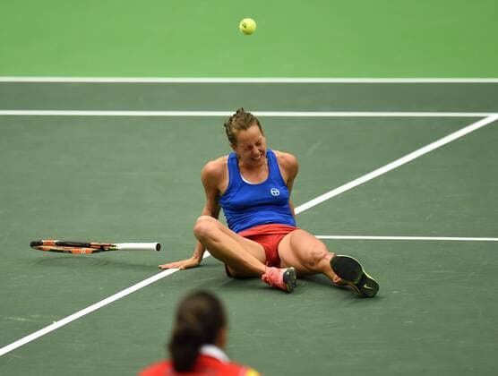 Czech tennis player Barbora Strycova in action during the tennis match of the Fed Cup 1st round between the Czech Republic and Spain (Lara Arruabarrena), in Ostrava, Czech Republic, February 12, 2017. (CTKxPhoto JaroslavxOzana) CTKPhotoP201702120570801  jao 23