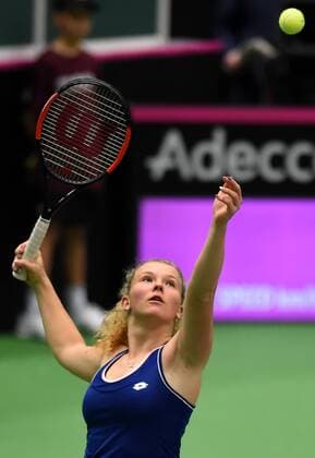 The double team of the Czech Republic with Lucie Safarova and Katerina Siniakova (pictured) in action during the tennis match of the Fed Cup 1st round between the Czech Republic and Spain (Sara Sorribes, Maria Jose Martinez), in Ostrava, Czech Republic, February 12, 2017. (CTKxPhoto JaroslavxOzana) CTKPhotoP201702120691501  jao 13