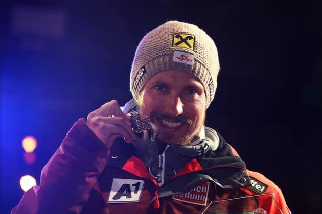 ALPINE SKIING - FIS Ski WC St. Moritz SANKT MORITZ,SWITZERLAND,13.FEB.17 - ALPINE SKIING - FIS Alpine World Ski Championships, alpine combined, men, award ceremony. Image shows Marcel Hirscher (AUT). Keywords: medal. GEPAxpictures xMarioxKneisl