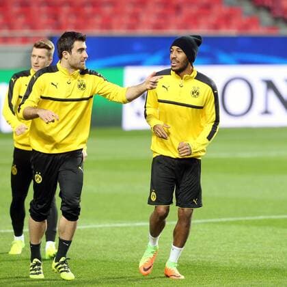 Papastathopoulos Sokratis (Borussia Dortmund 25) Pierre-Emerick Aubameyang (Borussia Dortmund 17), Training, Benfica Lissabon - Borussia Dortmund, UEFA Champions League, Achtelfinale, Fussball, 13.02.2017, Lissabon Copyright: xLangerx xEibner-Pressefotox EP_HLR