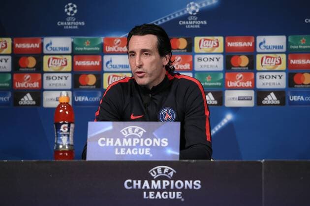UEFA Champions League 2017, Paris St. Germain - FC Barcelona - , press conference PK Pressekonferenz and training, unai emery, head coach psg, 644 cordon,  xx